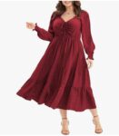 Eytino Plus Size Dress for Women Long Sleeve Sweetheart Neck Ruffle Long Maxi Dresses