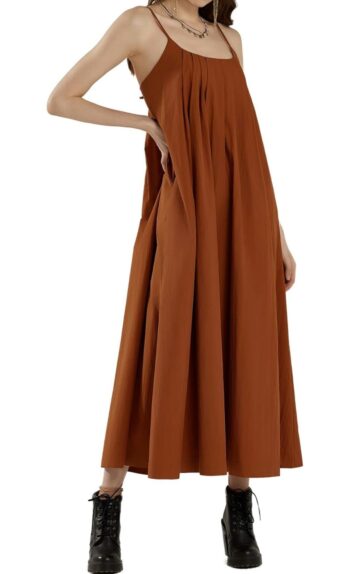 noflik Waterfall Gatered Ruffle Low Back Maxi Dress