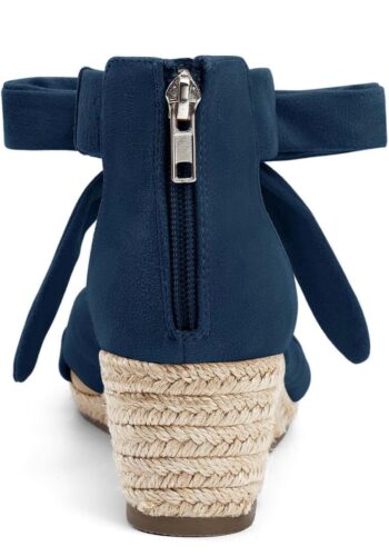 LAICIGO Womens Espadrilles Wedge Sandals Back Zipper Closure Open Toe Platform Ankle Strap Summer Dress Shoes with Bow