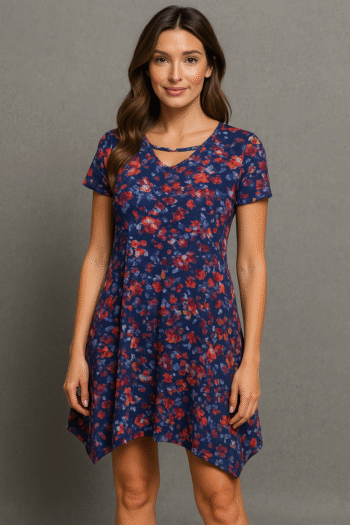 Cuddle Duds Flexwear Dress Womens Small Sheath Short Sleeve Midi Blue Floral