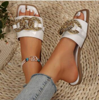 Flat Slides Sandals Women's Knot Sparkly Flat Slides Sandals Open Toe Band Dressy Sandals