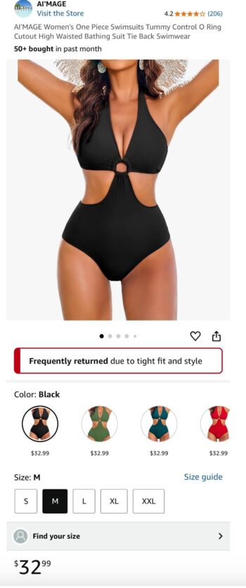 AI'MAGE Women's One Piece Swimsuits Tummy Control O Ring Cutout High Waisted Bathing Suit Tie Back Swimwear