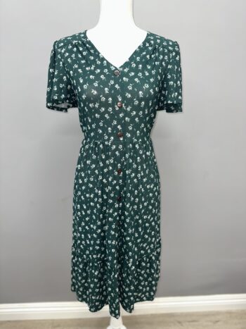Women Clothing Summer Solid Color V Neck Short Sleeve Dress