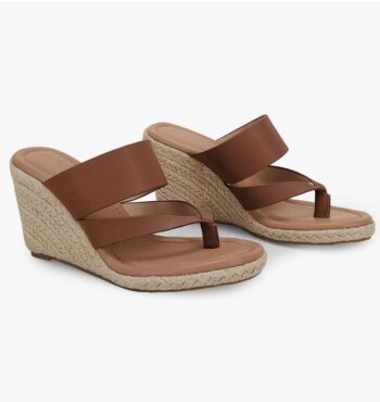 Coutgo Women's Espadrille Wedge Sandals Platform Thong Leather Strap Slides Backless Slip On Summer Casual Flip Flops