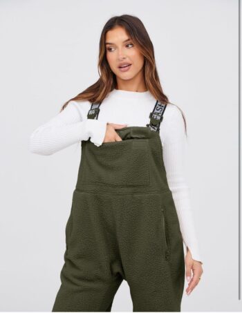 Womens Fleece Overalls 2024 Warm Winter Casual Loose Jumpsuits Sherpa Bib Overalls Fuzzy Ski Pants with Pockets