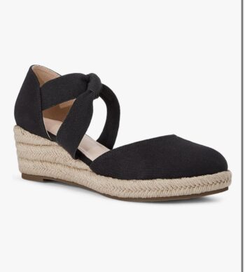 Juliet Holy Womens Espadrille Wedges Sandals Platform Slip-ons Elastic Strap Knotted Canvas Shoes, Black