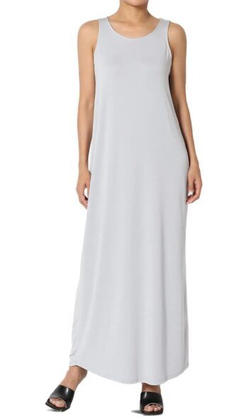 TheMogan S~3X Sleeveless Short Sleeve Modal Jersey Round Neck Maxi T-Shirt Dress