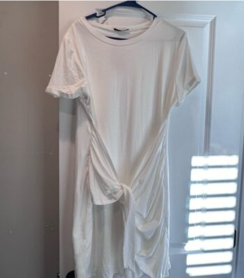 White T-shirt dress with side tie