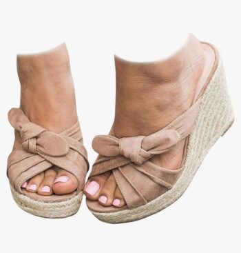 Womens Espadrilles Wedge Sandals Slides Platform Slip on Bow Knot Open Toe Summer Mules Shoes