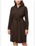 Modern-Ambition-Women-s-Travel-Shirt-Dress-Belted-Long-Sleeved-Chocolate