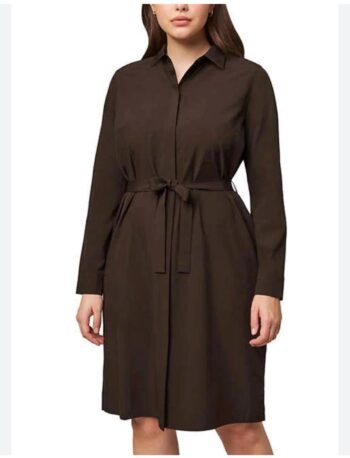 Modern-Ambition-Women-s-Travel-Shirt-Dress-Belted-Long-Sleeved-Chocolate