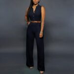 TUNUSKAT Womens Formal Jumpsuits Elegant Sleeveless Button Down Rompers with Pockets High Waisted Jumpsuit for Work Business