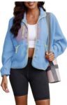 Fuzzy Fleece Jacket Colorblock Sherpa Coats Shawl Collar