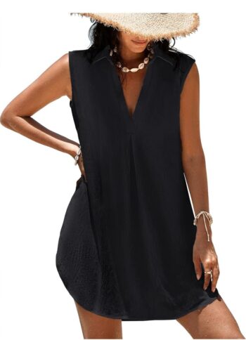 Halife Womens Sleeveless Swimsuit Coverup V Neck Bathing Suit Cover Ups Summer Swimwear Bikini Beach Cover Up Dress