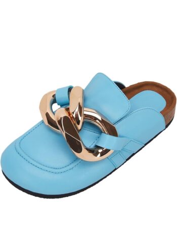 VETASTE Women's Chain Flat Mules Clogs Slip on Backless Loafers Round Toe Comfortable Slippers