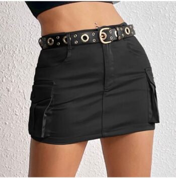 Womens Mini Cargo Skirts Y2k Denim Skirt with Pockets Low Waist Button Jean Skirts for Women