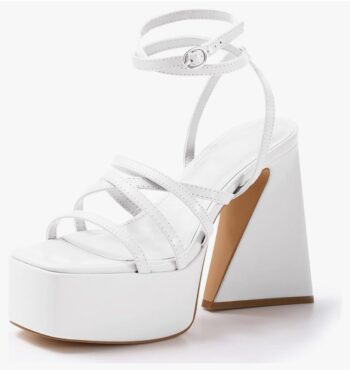 Coutgo Women's Platform High Heels Sandals Square Open Toe Strappy Pumps Lace Up Dress Party Summer Shoes