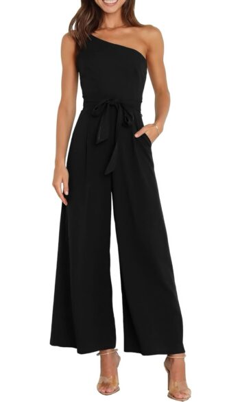 ANRABESS Women Summer Dressy Jumpsuits One Shoulder Sleeveless Casual Wide Leg Pants Romper Jumper 2025 Trendy Outfits