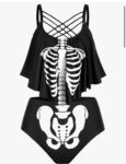 Rosegal Womens Plus Size Skeleton Print Flounce Crisscross Strappy Tankini Swimwear Set