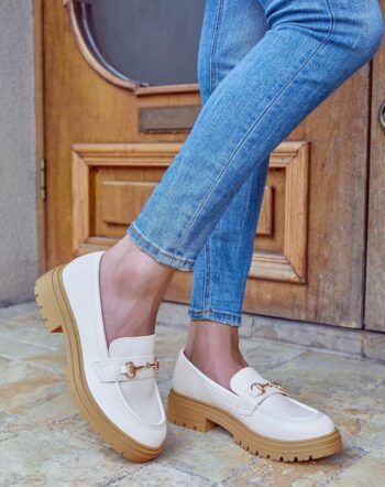 Coutgo Womens Chunky Platform Loafers Low Heel Flats Lug Sole Slip On Penny Loafers Office Work Dress Shoes with Chain