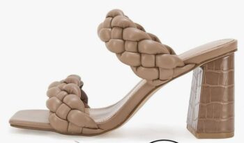 Syktkmx Women's Braided Heeled Sandals Backless Square Open Toe Block Slide Sandals