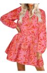 FANCYINN Cute Shift Tunic Dress for Women Ruffle Swing Babydoll Mini Long Sleevee Dress with Pockets