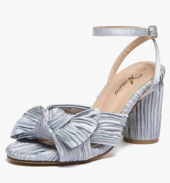 Athlefit Women's Open Toe Chunky Heels Pleated Bow Ankle Strap Heeled Sandals Wedding Bridal Shoes