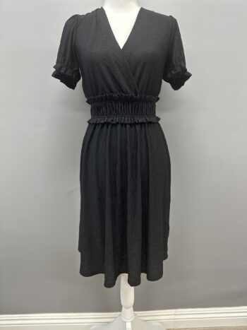 SINCERE SMILES SMOCKED KNIT DRESS- BLACK
