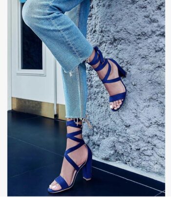 Huiyuzhi Womens Strappy Heels Lace up High Heeled Sandals Chunky Block Ankle Tie Pumps Dress Party Shoes