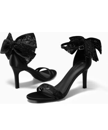 Coutgo Womens High Heels Sandals Lace Bow Tie Back Open Toe Ankle Strap Sexy Stiletto Wedding Party Dress Shoes Size 7