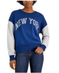 New Rebellious One Juniors New York Sweatshirt Long Sleeve Blue Gray Medium