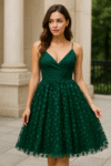 Green flower dress with a v neck