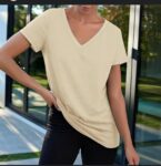 Basic cotton tan v neck t-shirt