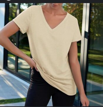 Basic cotton tan v neck t-shirt