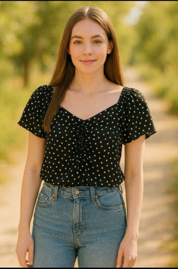 Black and white top with a pull string