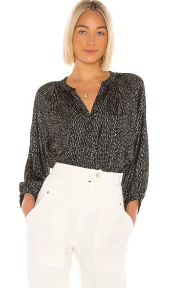 Black dotted white shirt with v neck