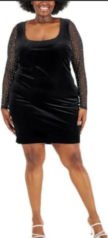 Black velvet dress with mesh glitter arms