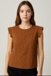 Brown ruffed sleeve top