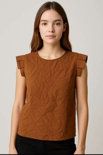 Brown ruffles leave top