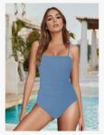 Buauty Women's One Piece Swimsuits Tummy Control Bathing Suits for Women Square Neck Backless Ruched Push Up Swimwear