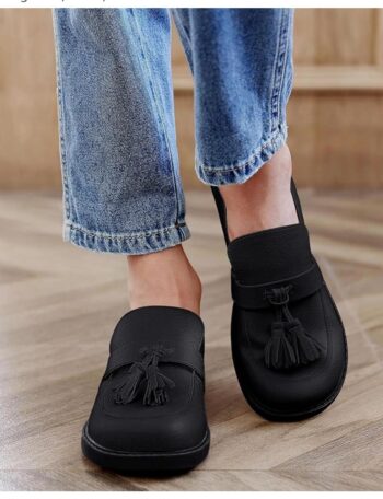 Coutgo Girls Loafers School Uniform Dress Shoes Tassel Slip On Walking Flats, Black
