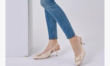 Coutgo Womens Kitten Heel Slingback Pumps Closed Square Toe Buckle Wedding Party Dress Shoes