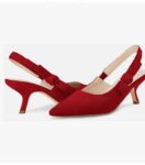Coutgo Womens Slingback Kitten Heels Closed Pointed Toe Bowknot Knitted Slip On Work Pumps Dress Shoes