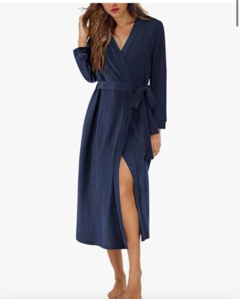 Ekouaer Waffle Robes for Women Long Knit Bathrobe Lightweight Kimono Spa Robe Soft Loungewear with Pockets