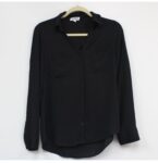 Express the Portofino Shirt Collared Pockets Roll Tab Sleeve Black