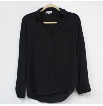 Express the Portofino Shirt Collared Pockets Roll Tab Sleeve Black
