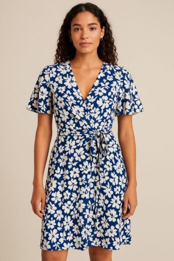 Floral blue and white dress with detail