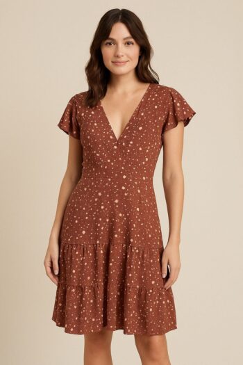 Floral dress with light details v neck