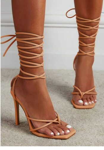 PiePieBuy Women's Lace Up Heeled Sandals Square Flip Flop High Heels Strappy Party Shoes