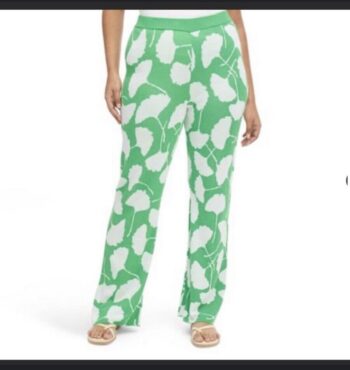 Green and white tree print pants